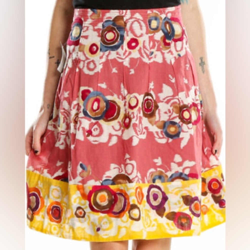 BCBGMaxAzria Size 6 Multicolor Floral A-Line Skirt Yellow Pink